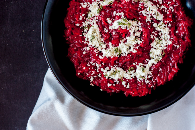 Beet Risotto with Goat Cheese, Truffle Oil, & Honey | eatfirstworrylater.com