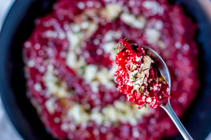 Beet Risotto with Goat Cheese, Truffle Oil, & Honey | eatfirstworrylater.com